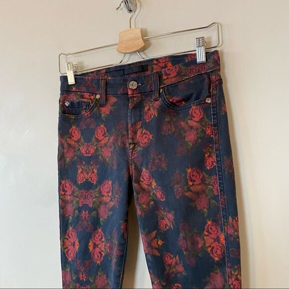 7 For All Mankind Rose Print Mid-Rise Skinny Jeans (Size:26) - Picture 6 of 12